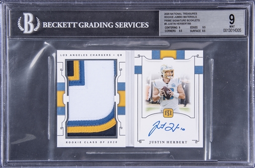 2020 Panini National Treasures "Rookie Jumbo Materials" Prime Signature Booklets #3 Justin Herbert Signed Patch Rookie Booklet (#77/99) - BGS MINT 9/BGS 10